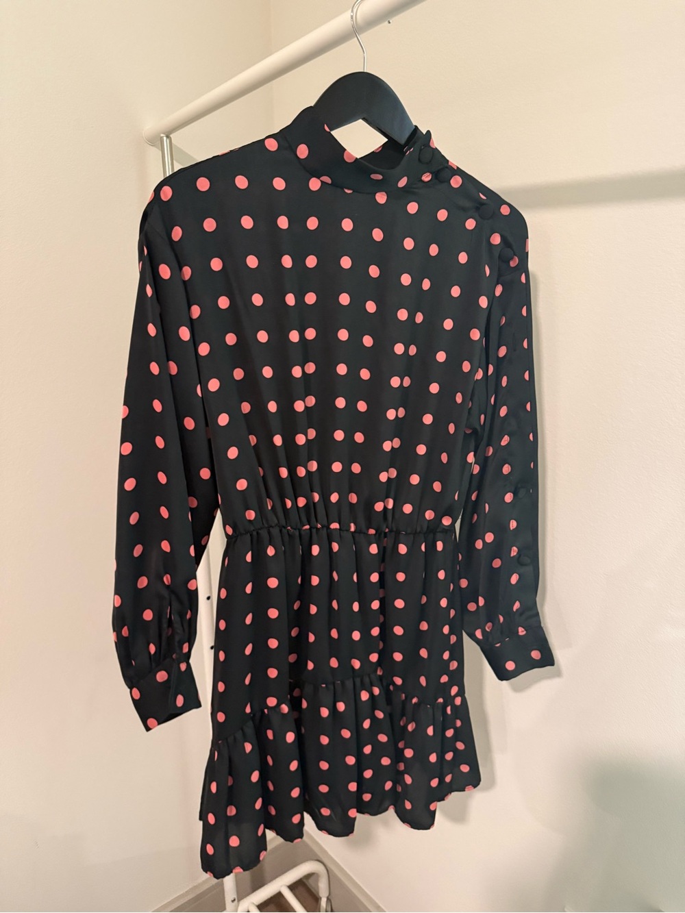 Black & Pink Polka Dot Long Sleeve Tiered romper